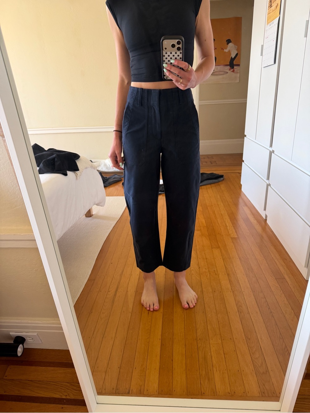 High-Rise Navy Wide-Leg Crop Pants